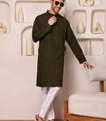 Mahendi color smart and ethnic cotton blend designer kurta payjama