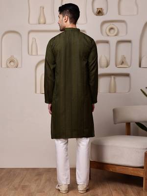 Mahendi color smart and ethnic cotton blend designer kurta payjama 2