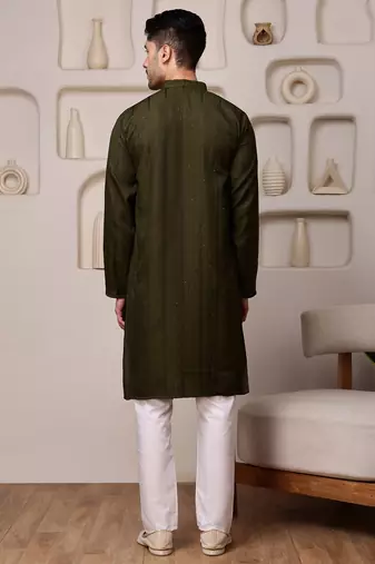 Mahendi color smart and ethnic cotton blend designer kurta payjama