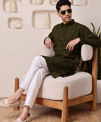 Mahendi color smart and ethnic cotton blend designer kurta payjama 3