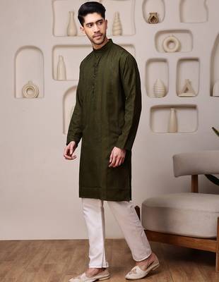 Mahendi color smart and ethnic cotton blend designer kurta payjama 4