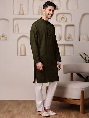 Mahendi color smart and ethnic cotton blend designer kurta payjama 5