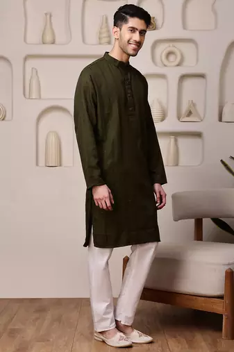 Mahendi color smart and ethnic cotton blend designer kurta payjama