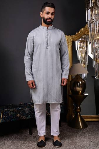 Grey color smart and ethnic cotton blend designer kurta payjama