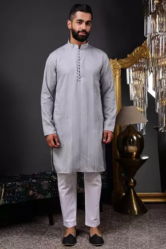 Grey color smart and ethnic cotton blend designer kurta payjama