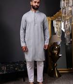 Grey color smart and ethnic cotton blend designer kurta payjama