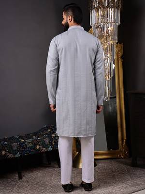 Grey color smart and ethnic cotton blend designer kurta payjama 2