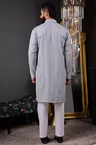 Grey color smart and ethnic cotton blend designer kurta payjama