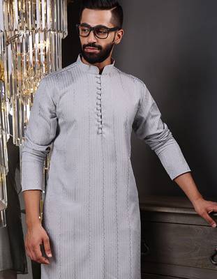 Grey color smart and ethnic cotton blend designer kurta payjama 3