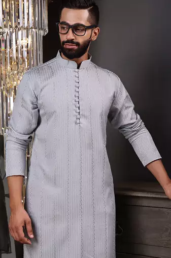 Grey color smart and ethnic cotton blend designer kurta payjama
