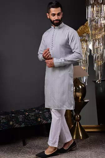 Grey color smart and ethnic cotton blend designer kurta payjama