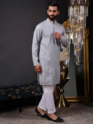 Grey color smart and ethnic cotton blend designer kurta payjama 5