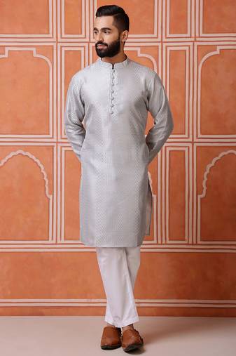 Grey color smart and ethnic cotton blend designer kurta payjama