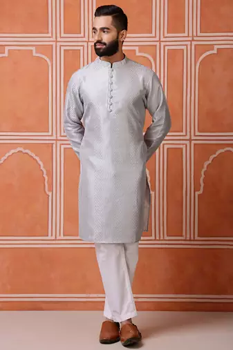 Grey color smart and ethnic cotton blend designer kurta payjama