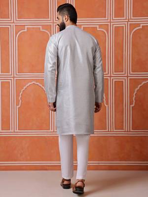Grey color smart and ethnic cotton blend designer kurta payjama 2