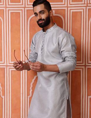 Grey color smart and ethnic cotton blend designer kurta payjama 3