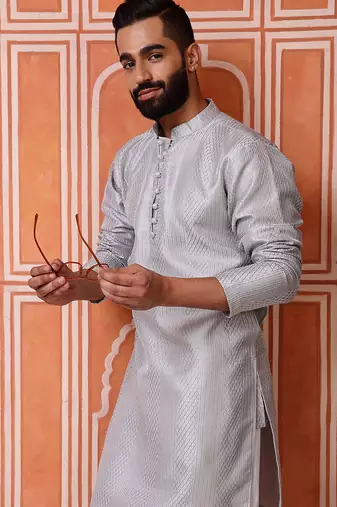 Grey color smart and ethnic cotton blend designer kurta payjama