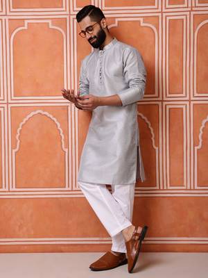 Grey color smart and ethnic cotton blend designer kurta payjama 4