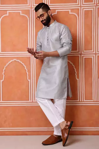 Grey color smart and ethnic cotton blend designer kurta payjama