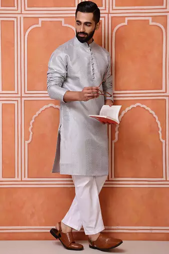 Grey color smart and ethnic cotton blend designer kurta payjama