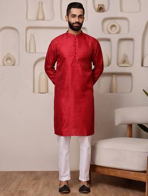 Red color smart and ethnic cotton blend designer kurta payjama 1
