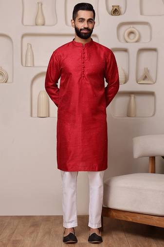 Red color smart and ethnic cotton blend designer kurta payjama