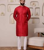 Red color smart and ethnic cotton blend designer kurta payjama