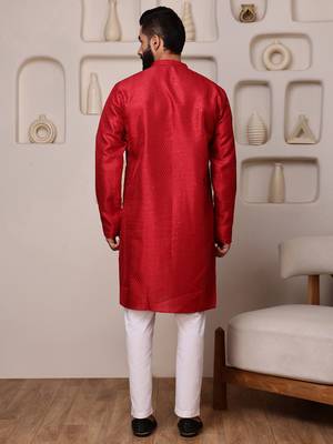 Red color smart and ethnic cotton blend designer kurta payjama 2