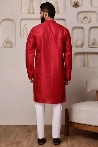 Red color smart and ethnic cotton blend designer kurta payjama