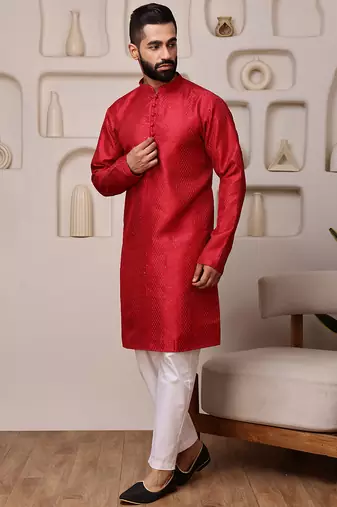 Red color smart and ethnic cotton blend designer kurta payjama