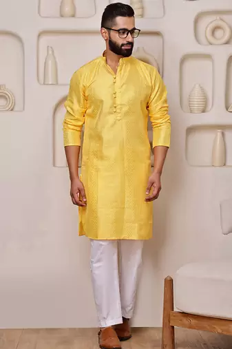 Yellow color smart and ethnic cotton blend designer kurta payjama