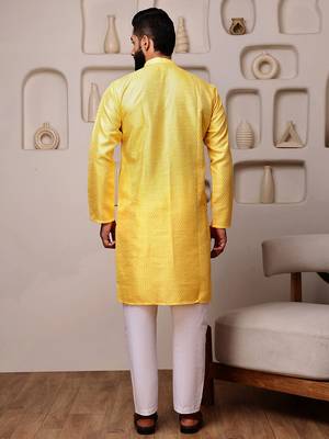 Yellow color smart and ethnic cotton blend designer kurta payjama 2