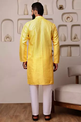 Yellow color smart and ethnic cotton blend designer kurta payjama