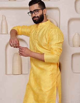 Yellow color smart and ethnic cotton blend designer kurta payjama 3