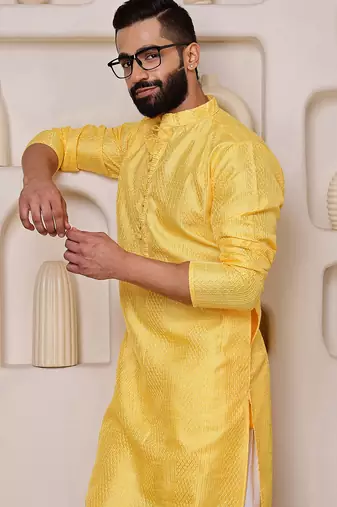 Yellow color smart and ethnic cotton blend designer kurta payjama