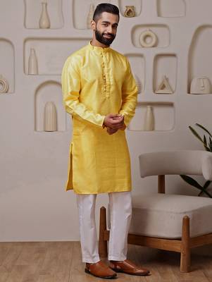 Yellow color smart and ethnic cotton blend designer kurta payjama 5