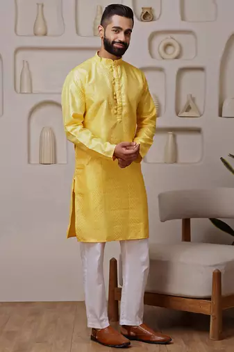 Yellow color smart and ethnic cotton blend designer kurta payjama