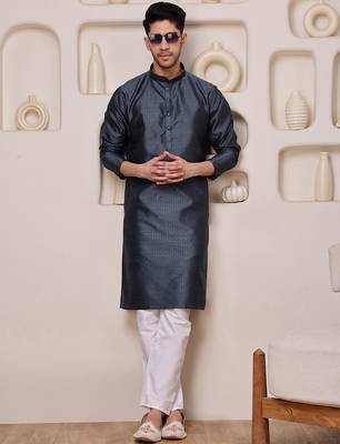 Grey color graceful ethnic kurta payjama for men's festive looks 1