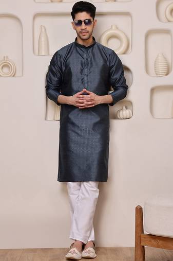 Grey color graceful ethnic kurta payjama for men's festive looks
