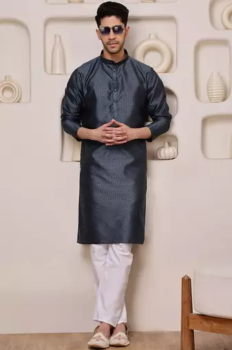 Grey color graceful ethnic kurta payjama for men's festive looks