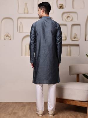 Grey color graceful ethnic kurta payjama for men's festive looks 2
