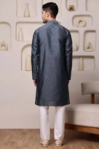 Grey color graceful ethnic kurta payjama for men's festive looks