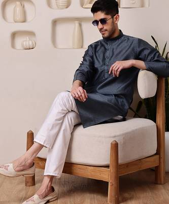 Grey color graceful ethnic kurta payjama for men's festive looks 3