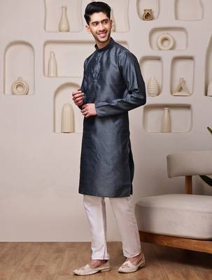 Grey color graceful ethnic kurta payjama for men's festive looks 4