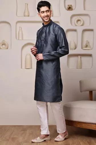 Grey color graceful ethnic kurta payjama for men's festive looks