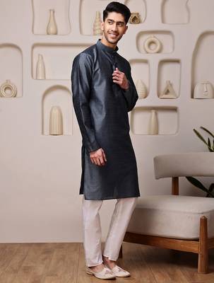 Grey color graceful ethnic kurta payjama for men's festive looks 5