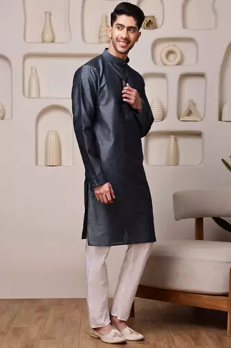 Grey color graceful ethnic kurta payjama for men's festive looks