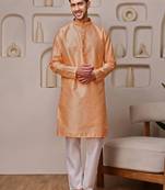 Orange color graceful ethnic kurta payjama for men's festive looks