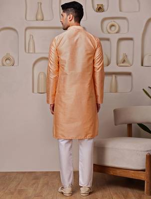 Orange color graceful ethnic kurta payjama for men's festive looks 2