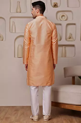 Orange color graceful ethnic kurta payjama for men's festive looks